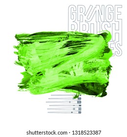 Green brush stroke and texture. Grunge vector abstract hand - painted element. Underline and border design.