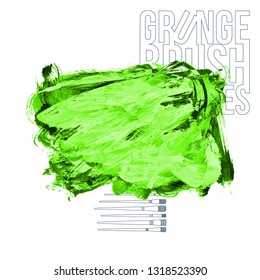 Green brush stroke and texture. Grunge vector abstract hand - painted element. Underline and border design.