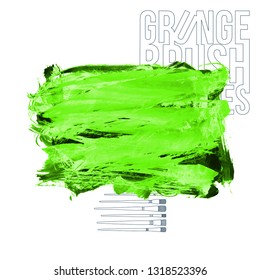 Green brush stroke and texture. Grunge vector abstract hand - painted element. Underline and border design.
