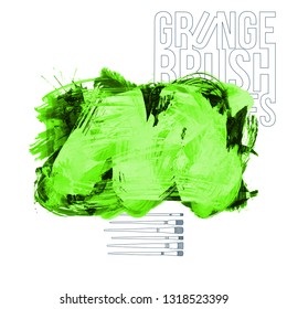 Green brush stroke and texture. Grunge vector abstract hand - painted element. Underline and border design.