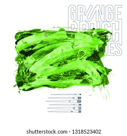 Green brush stroke and texture. Grunge vector abstract hand - painted element. Underline and border design.
