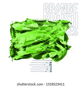 Green brush stroke and texture. Grunge vector abstract hand - painted element. Underline and border design.