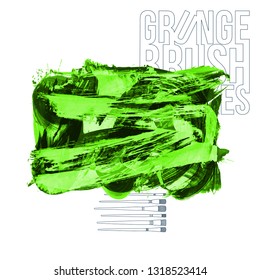 Green brush stroke and texture. Grunge vector abstract hand - painted element. Underline and border design.