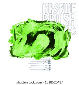 Green brush stroke and texture. Grunge vector abstract hand - painted element. Underline and border design.