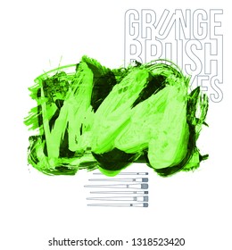 Green brush stroke and texture. Grunge vector abstract hand - painted element. Underline and border design.