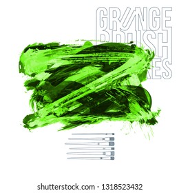 Green brush stroke and texture. Grunge vector abstract hand - painted element. Underline and border design.