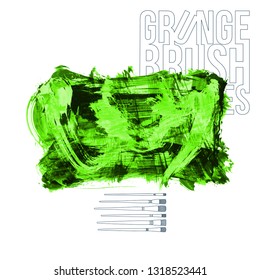 Green brush stroke and texture. Grunge vector abstract hand - painted element. Underline and border design.
