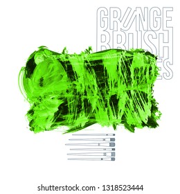 Green brush stroke and texture. Grunge vector abstract hand - painted element. Underline and border design.