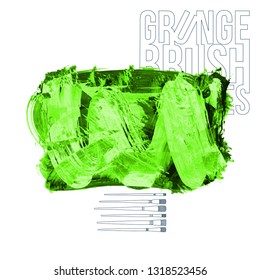 Green brush stroke and texture. Grunge vector abstract hand - painted element. Underline and border design.