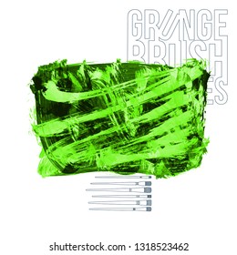 Green brush stroke and texture. Grunge vector abstract hand - painted element. Underline and border design.