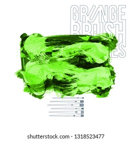 Green brush stroke and texture. Grunge vector abstract hand - painted element. Underline and border design.
