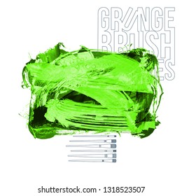 Green brush stroke and texture. Grunge vector abstract hand - painted element. Underline and border design.