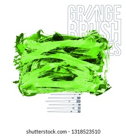 Green brush stroke and texture. Grunge vector abstract hand - painted element. Underline and border design.