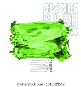 Green brush stroke and texture. Grunge vector abstract hand - painted element. Underline and border design.