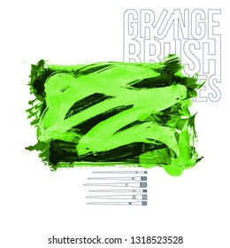 Green brush stroke and texture. Grunge vector abstract hand - painted element. Underline and border design.
