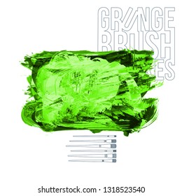 Green brush stroke and texture. Grunge vector abstract hand - painted element. Underline and border design.