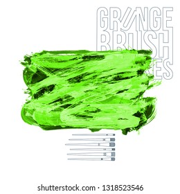 Green brush stroke and texture. Grunge vector abstract hand - painted element. Underline and border design.