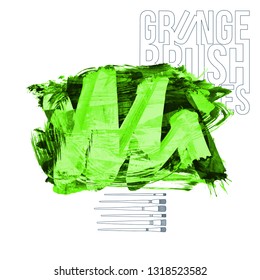 Green brush stroke and texture. Grunge vector abstract hand - painted element. Underline and border design.