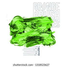 Green brush stroke and texture. Grunge vector abstract hand - painted element. Underline and border design.
