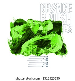 Green brush stroke and texture. Grunge vector abstract hand - painted element. Underline and border design.