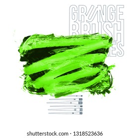 Green brush stroke and texture. Grunge vector abstract hand - painted element. Underline and border design.