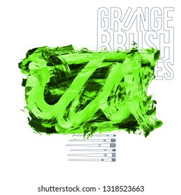 Green brush stroke and texture. Grunge vector abstract hand - painted element. Underline and border design.