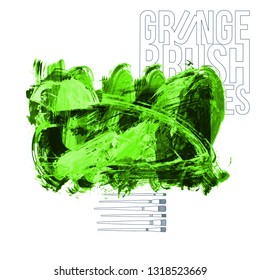 Green brush stroke and texture. Grunge vector abstract hand - painted element. Underline and border design.