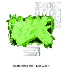 Green brush stroke and texture. Grunge vector abstract hand - painted element. Underline and border design.