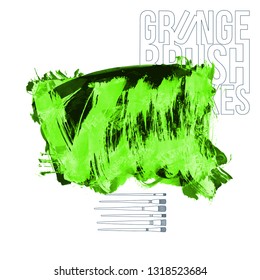 Green brush stroke and texture. Grunge vector abstract hand - painted element. Underline and border design.