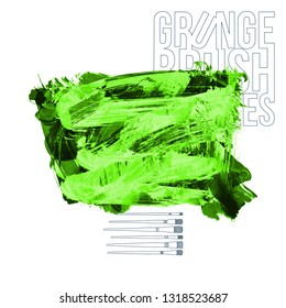 Green brush stroke and texture. Grunge vector abstract hand - painted element. Underline and border design.