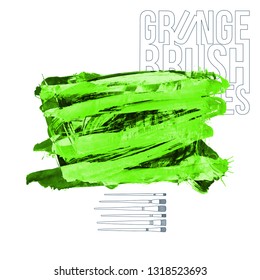 Green brush stroke and texture. Grunge vector abstract hand - painted element. Underline and border design.