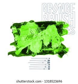 Green brush stroke and texture. Grunge vector abstract hand - painted element. Underline and border design.