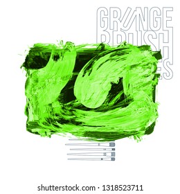 Green brush stroke and texture. Grunge vector abstract hand - painted element. Underline and border design.