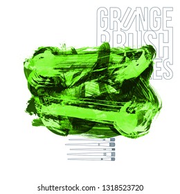 Green brush stroke and texture. Grunge vector abstract hand - painted element. Underline and border design.