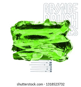 Green brush stroke and texture. Grunge vector abstract hand - painted element. Underline and border design.