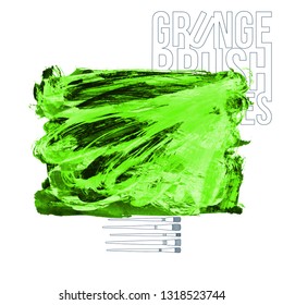 Green brush stroke and texture. Grunge vector abstract hand - painted element. Underline and border design.