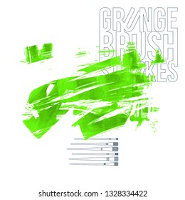 Green brush stroke and texture. Grunge vector abstract hand - painted element. Underline and border design.