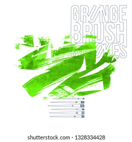 Green brush stroke and texture. Grunge vector abstract hand - painted element. Underline and border design.