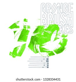 Green brush stroke and texture. Grunge vector abstract hand - painted element. Underline and border design.