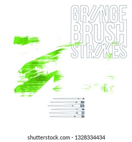 Green brush stroke and texture. Grunge vector abstract hand - painted element. Underline and border design.