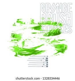 Green brush stroke and texture. Grunge vector abstract hand - painted element. Underline and border design.