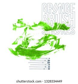 Green brush stroke and texture. Grunge vector abstract hand - painted element. Underline and border design.