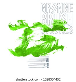 Green brush stroke and texture. Grunge vector abstract hand - painted element. Underline and border design.