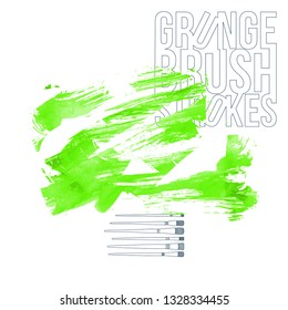 Green brush stroke and texture. Grunge vector abstract hand - painted element. Underline and border design.
