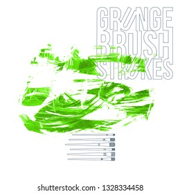 Green brush stroke and texture. Grunge vector abstract hand - painted element. Underline and border design.