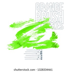 Green brush stroke and texture. Grunge vector abstract hand - painted element. Underline and border design.