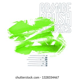 Green brush stroke and texture. Grunge vector abstract hand - painted element. Underline and border design.