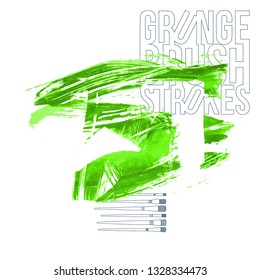 Green brush stroke and texture. Grunge vector abstract hand - painted element. Underline and border design.