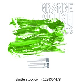 Green brush stroke and texture. Grunge vector abstract hand - painted element. Underline and border design.