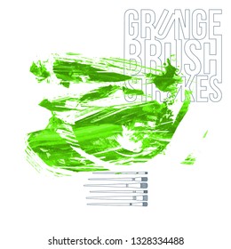 Green brush stroke and texture. Grunge vector abstract hand - painted element. Underline and border design.